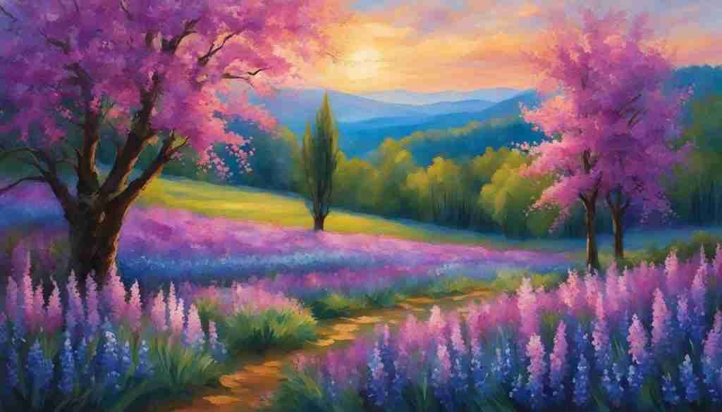 Judas Trees and Blue-Purple Irises Judas Trees and Blue-Purple Irises