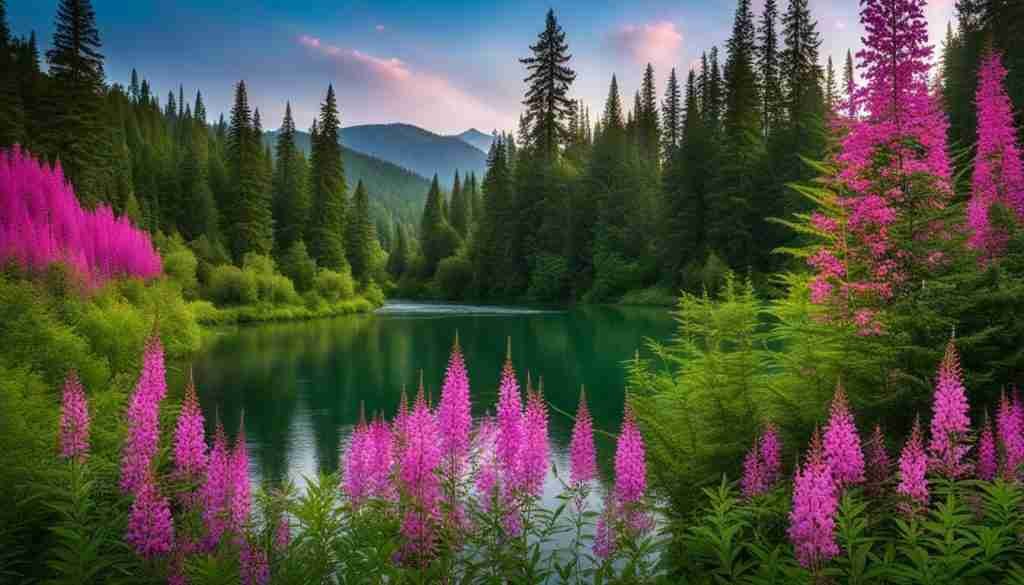 fireweed along river bar