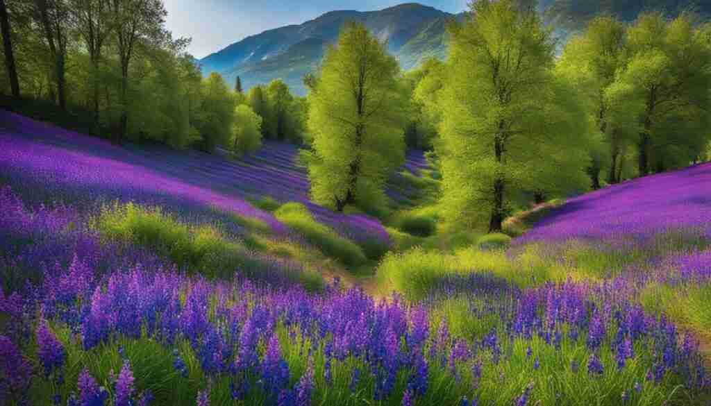 Judas Trees and Blue-Purple Irises in Albania Judas Trees and Blue-Purple Irises in Albania