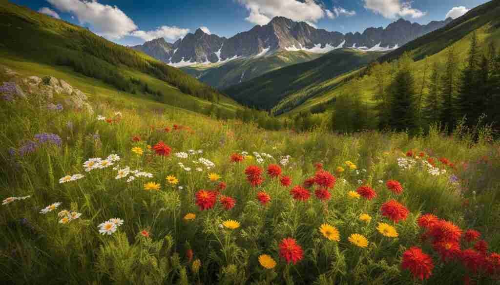 Polish mountains with blooming wildflowers