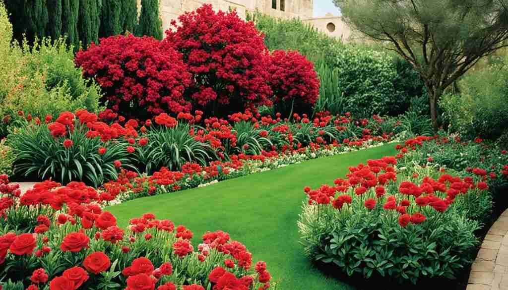 Different shades of red floral blooms