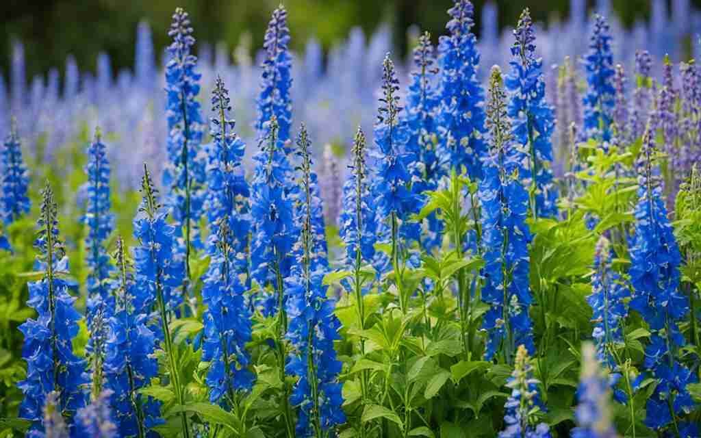 towering spires of Blue Delphiniums