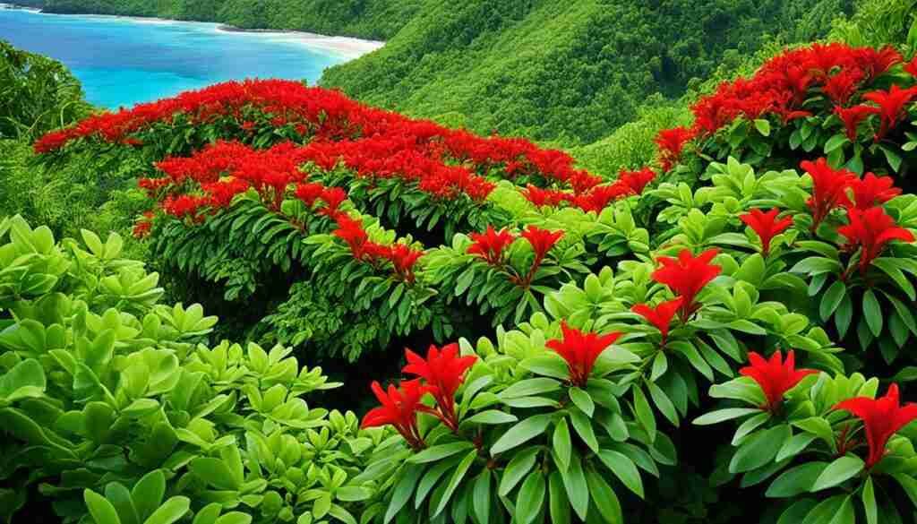 endangered red flowers in Tuvalu endangered red flowers in Tuvalu